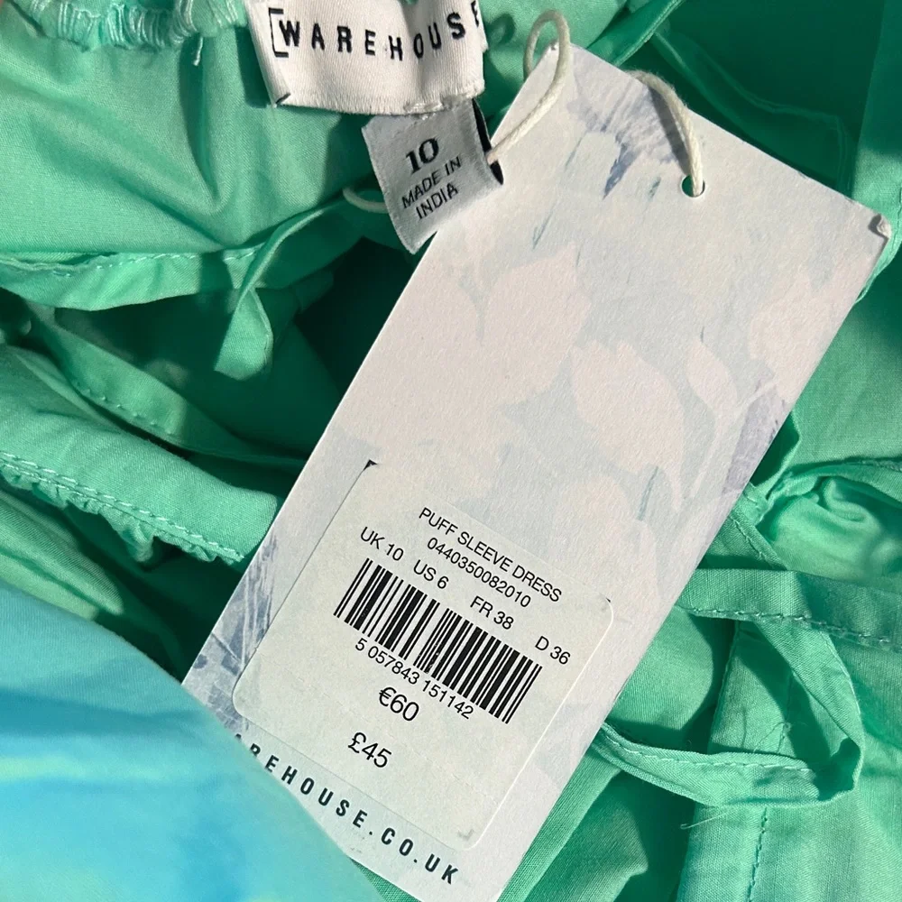 Warehouse 100% Cotton Light Green Long Sleeve Dress - Picture 10 of 10